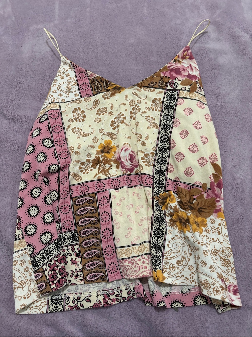 Maurices Pink, Cream & Brown Patchwork Floral Cami